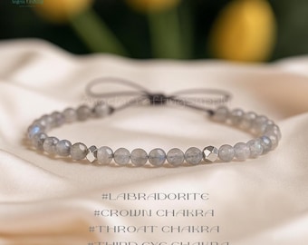 Healing Labradorite Crystal Dainty Bracelet, Natural Gemstone Minimalist Bracelet, Faceted Beads