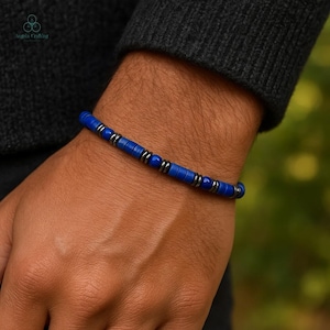 Natuurlijke lapis lazuli-kristallen armband: steen van waarheid, royalty, wijsheid, keelchakra, stapelbaar, hematiet