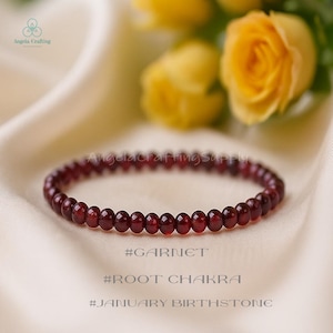 Healing Garnet Crystal Dainty Bracelet, Natural Garnet Gemstone Minimalist Bracelet, Root Chakra, January Birthstone Gift for Women