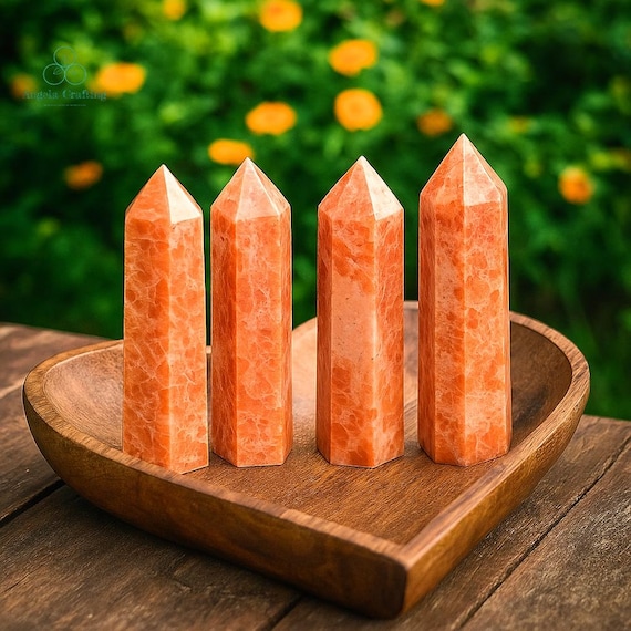 Orange Sunstone Tower Points Obelisk Wand, Natural Crystals