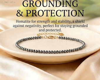 Healing Hematite Crystal Dainty Bracelet, Natural Gemstone Minimalist Bracelet, Root Chakra Protection
