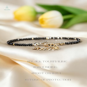 Black Tourmaline Dainty Bracelet , Natural Gemstone Minimalist Crystal Bracelet, Root Chakra, Stone of Protection image 2