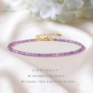 Healing Amethyst Crystal Minimalist Bracelet, Natural Gemstone Dainty Bracelet, February Birthstone , Crown Chakra