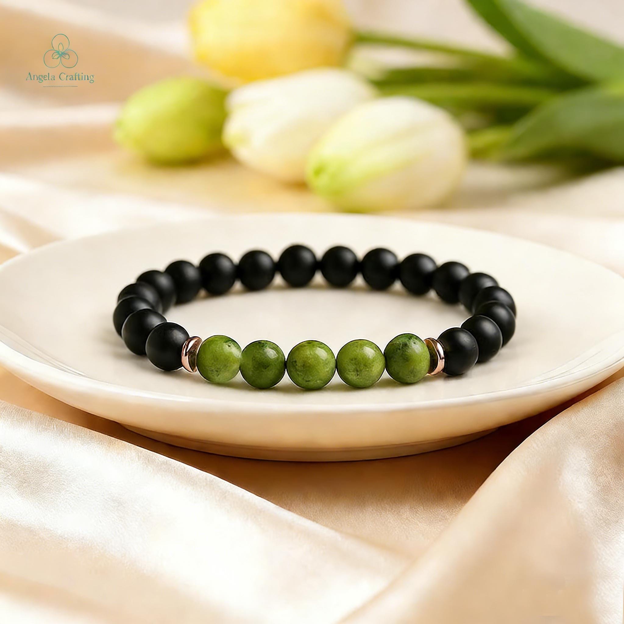 Green Jade & Black Onyx Bracelet -spiritual Protection Healing