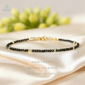 Elegant armband med äkta shungitkristaller, minimalistiskt stensmycke, rotchakra, EMF-skydd