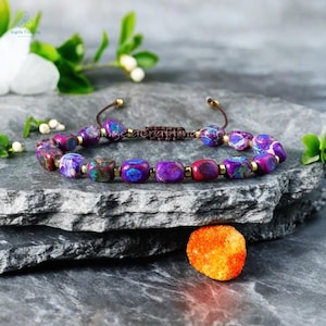 Minimalist Bracelet, Delicate Natural Galaxy Sea Sediment Jasper Stone Bracelet, Meditation Crystal Dainty Bracelet, Heart Chakra Gift Women