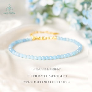 Aquamarine Minimalist Bracelet, Natural Gemstone Dainty Bracelet, Aquamarine Crystal Bracelet, March Birthstone, Throat Chakra Gift Women