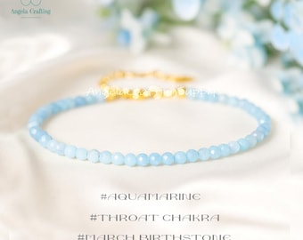 Aquamarine Minimalist Bracelet, Natural Gemstone Dainty Bracelet, Aquamarine Crystal Bracelet, March Birthstone, Throat Chakra Gift Women