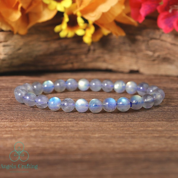 Delicate Moonstone Bracelet, Natural Stone Stretch Bracelet, Healing Crystal Yoga Bracelet, Spiritual Protection Reiki Bracelet Gift