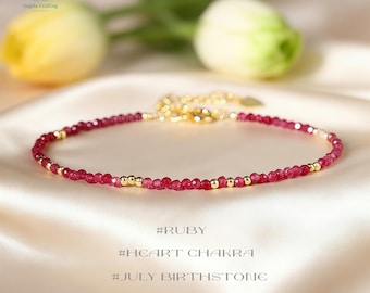 Minimalist Ruby Crystal Healing Bracelet, Natural  Dainty Gemstone Bracelet, July Birthstone, Heart Chakra