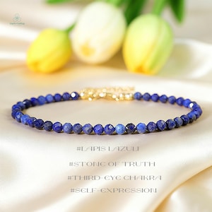 Healing lapis lazuli kristal minimalistische armband, natuurlijke edelsteen sierlijke armband, steen van de waarheid, stapelbaar