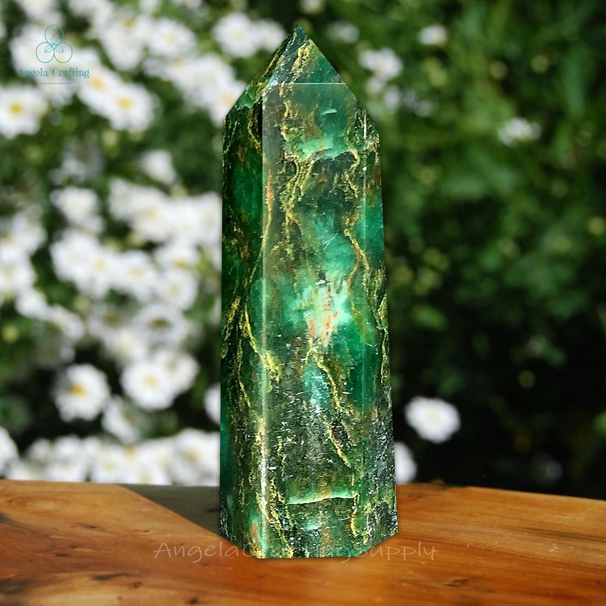 Emerald Point Tower, Natural Gemstone Obelisk Wand, Mineral