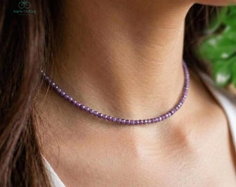 Dainty Lepidolite Choker | Minimalist Crystal Necklace, Third Eye Chakra Gift for Her, Peaceful Energy