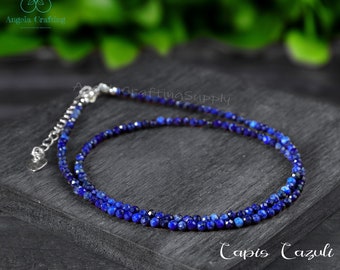 Lapis Lazuli Choker Necklace, Minimalist Lapis Beaded Necklace, Dainty Lapis Necklace, Healing Crystal Natural Gemstone Layering Necklace