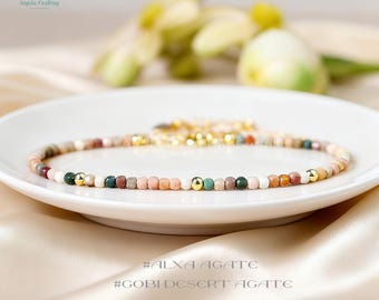 Alashan Mongolian Agate Crystal Minimalist Bracelet, Natural Gobi Desert Stone Dainty Bracelet, Cube Beads