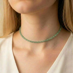 Dainty Aventurine Crystal Choker, Minimalist Green Gemstone Necklace, Heart Chakra Prosperity Gift