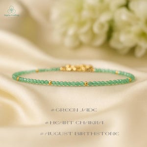 Delicate Green Jade Minimalist Bracelet- Natural Gemstone Dainty Bracelet- Green Jade Crystal Bracelet, Heart Chakra Gift, August Birthstone