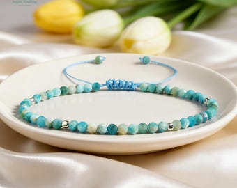Healing Larimar Crystal Dainty Bracelet, Natural Gemstone Minimalist Bracelet, Throat Chakra, Stacking