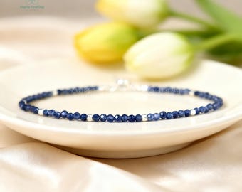 Minimalist Sapphire Crystal Healing Bracelet, September Birthstone ,Natural Dainty Blue Gemstone Bracelet Gift