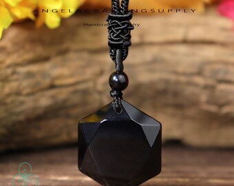 Black Obsidian Necklace, Natural Gemstone Obsidian Pendant Necklace, Healing Crystal Necklace ,Spiritual Protection Gift