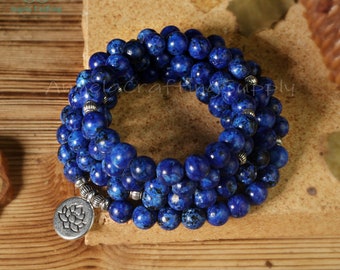 Lapis Lazuli Stone Bracelet, 108 Beads Mala Prayer Bracelet,Stone Bracelet, Healing Meditation Bracelet Inner Peace Gift