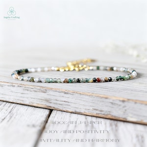 Healing Crystal Ocean Jasper Minimalist Bracelet -Natural Gemstone Dainty Bracelet- Root Chakra, Stacking