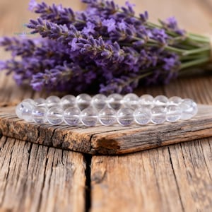 Natural Clear Quartz Gemstone Bracelet, Spiritual Growth Crystal Protective Bracelet, Crown Chakra