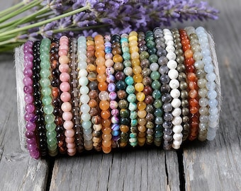 Natural Gemstone 4mm Beads Bracelet: Healing Crystal Stacking Jewelry , Buy 3 Get 1 Free