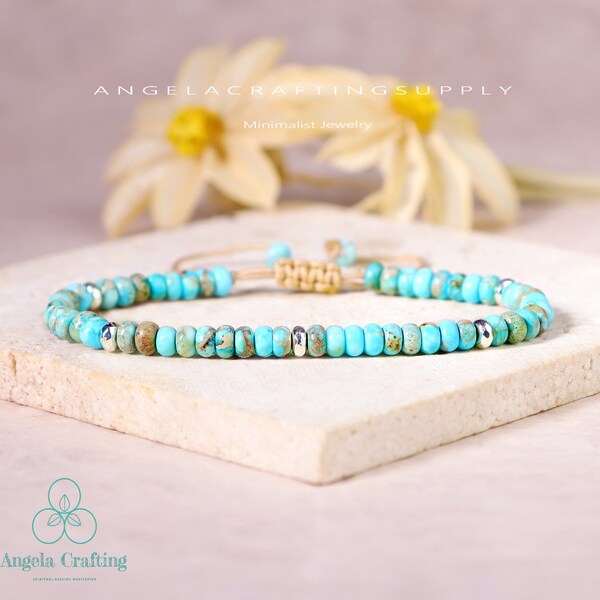 Delicate Turquoise Bracelet, Natural Turquoise Stone Bracelet, Healing Crystal Dainty Bracelet,Spiritual Protection December Birthstone Gift