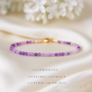 Healing Lepidolite Crystal Dainty Bracelet, Natural Gemstone Minimalist Bracelet, Stone of Peace
