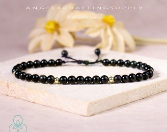 Delicate Black Obsidian Minimalist Bracelet- Natural Obsidian Stone Bracelet, Healing Crystal Dainty Bracelet, Yoga Bracelet Gift for Women