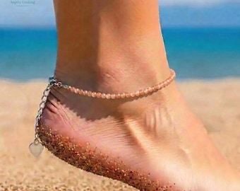 Healing Sunstone Crystal Dainty Anklet, Natural Gemstone Minimalist Anklet, Solar Plexus Chakras ,Layering, Stacking