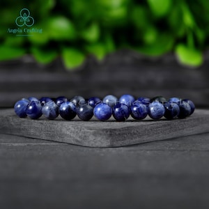 Natural Sodalite Gemstone Bracelet 8mm, Genuine Sodalite Crystal Bracelet, Throat Chakra Gift, Blue Friendship Bracelet for Women