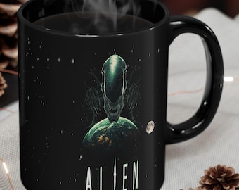 Alien Movie Mug , Sci Fi Xenomorph Coffee Cup,  Horror Fan , Earth Design Ceramic Mug 11oz and 15oz, gift for dad,office, birthday, UFO