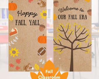 Trendy Fall Classroom Door Banner Template: Editable Teacher Sign, Digital Download 36x75 inches