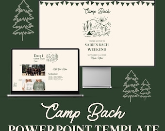 Camp Bachelorette Itinerary Powerpoint Canva template: Hand-Drawn, lake, Editable PowerPoint Template, Instant Digital Download, camp bach