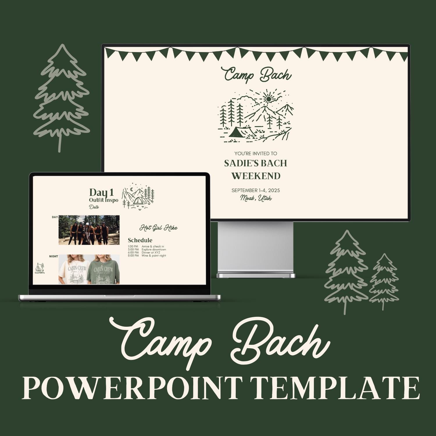Camp Bachelorette, Powerpoint Template, Itinerary, Digital Mobile