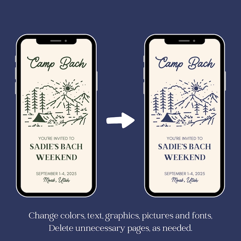 Camp Bachelorette Itinerary Template: Digital Mobile Invitation, Canva, Instant Download, customizable, invitation, travel, camp bach image 2