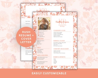 Orange Floral Sorority Resume, Cover Letter, Digital Template, Rush, Greek Life, College, Customizable, Editable Bundle