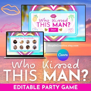 Bach Island-spel | Vem kysste den här mannen | Möhippa-spel | Tjejkväll | Redigerbar mall | Digital nedladdning | Tropiskt sommartema