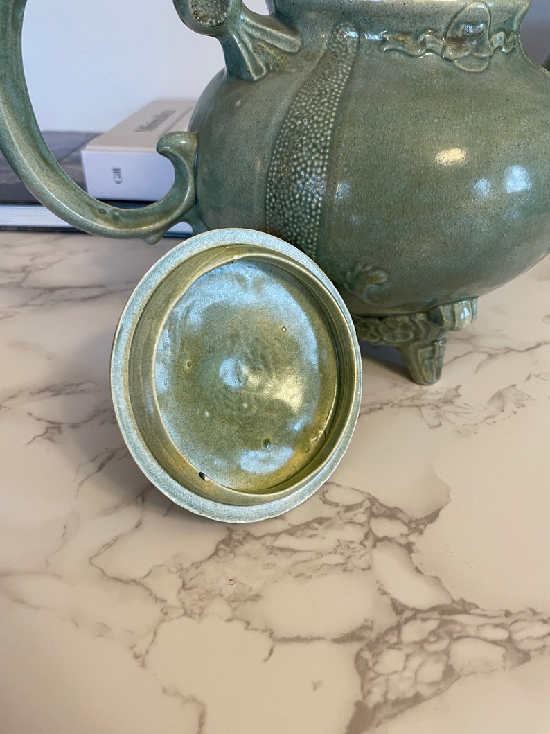 Mid Century Modern Teapot, Sage Green, LOMA Pottery Rare, 1960s, 1970s