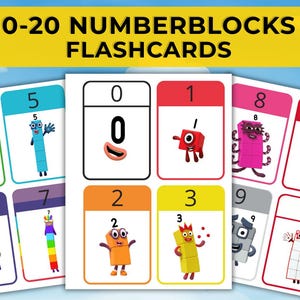Flashcards Numberblocks 0–20 – Cartões numéricos imprimíveis para crianças – Reconhecimento e contagem de números – Ferramenta divertida de aprendizagem de matemática – 3,2 x 4,7”