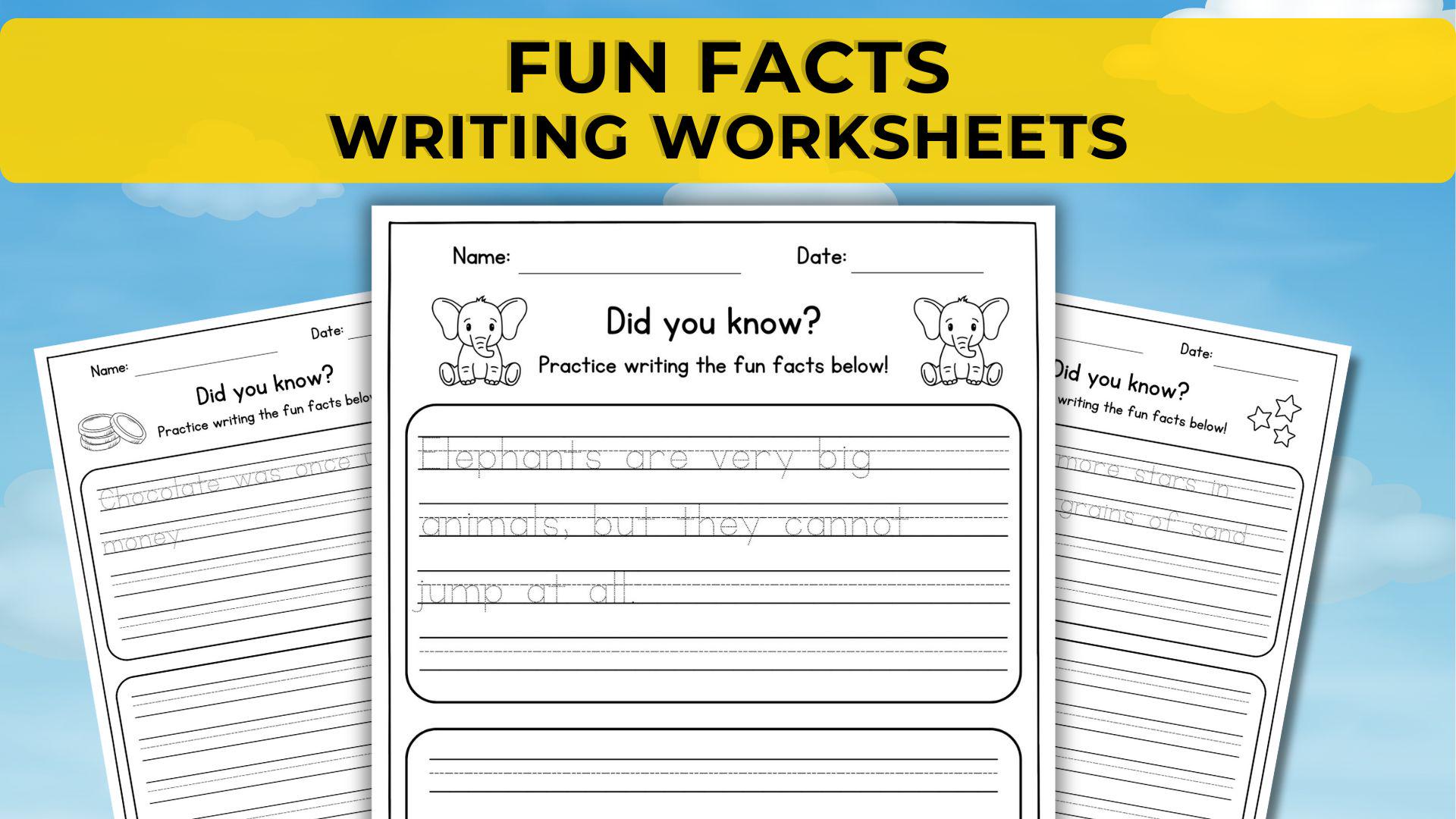 40 Fun Facts Worksheets for Kids. Body and Animals Facts. Tracing ...