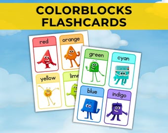 Colorblocks Flashcards. Complete Color Set for Kids. Printable Color Learning Cards. Coloublocks. Color of the week.