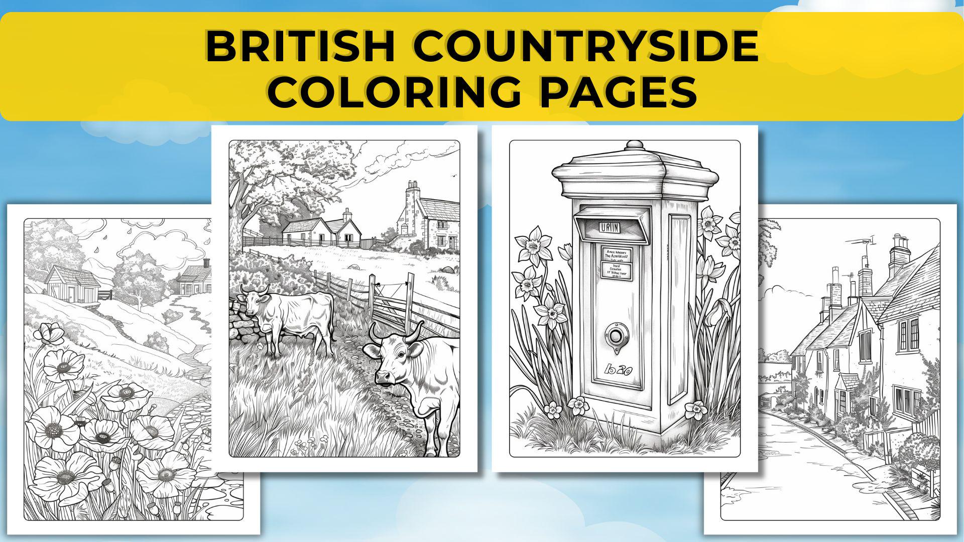 40 British Countryside Coloring Pages. Rural Life, Farm Animals, and ...