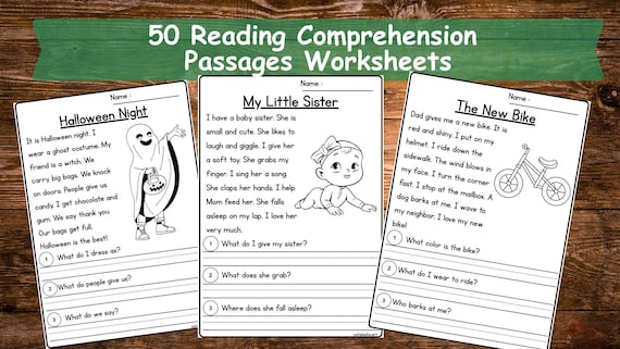 50 Kindergarten 1st Grade Reading Comprehension Passages Worksheets – Simple Sentence Reading Practice – Fluency & Literacy Printable