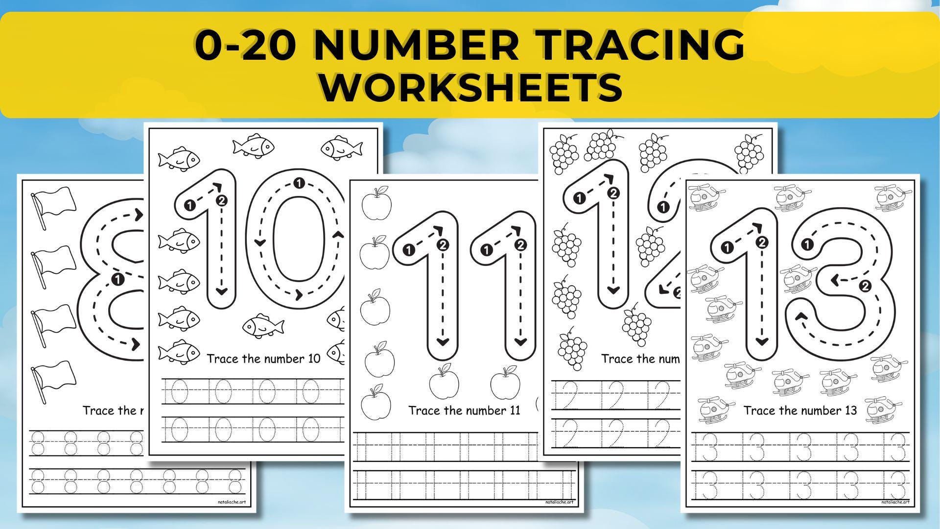 Number Tracing Worksheets 0-20 | Preschool Handwriting Practice ...