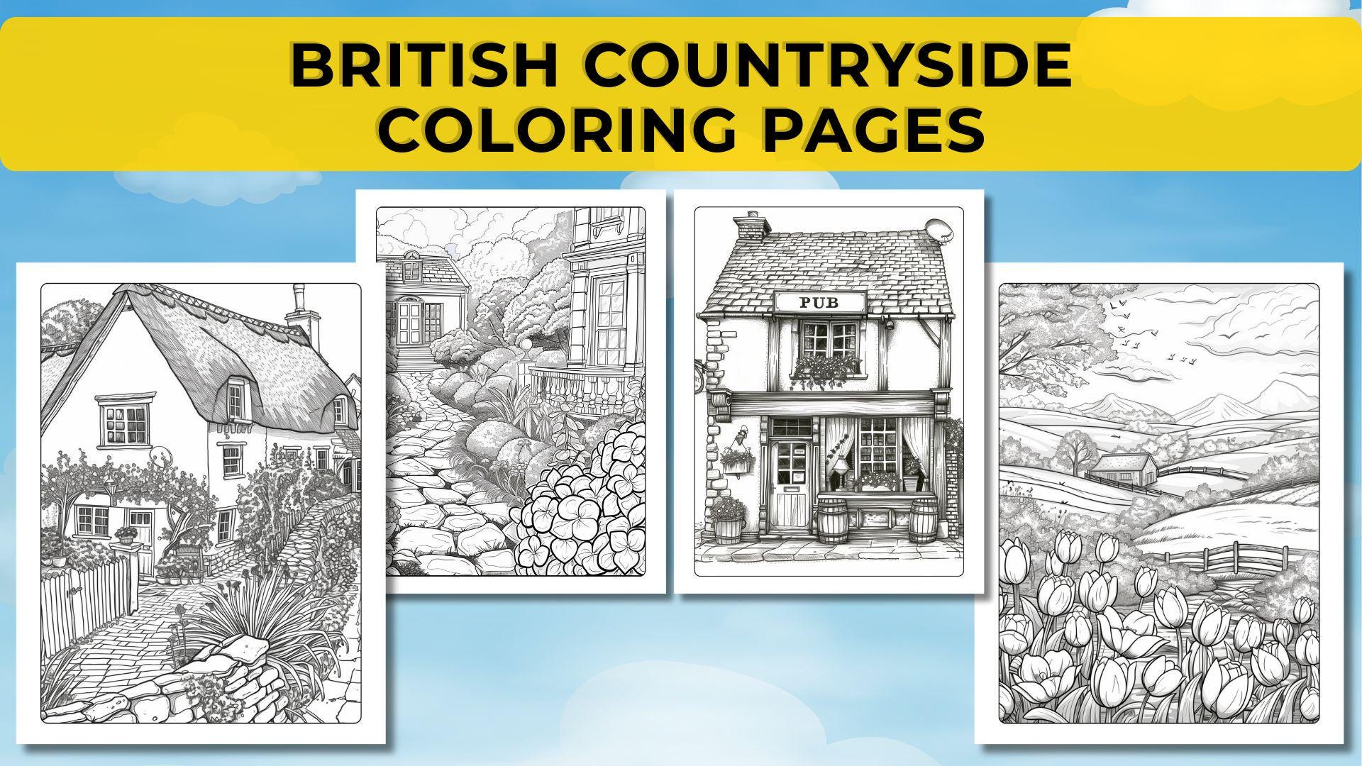 40 British Countryside Coloring Pages. Rural Life, Farm Animals, and ...