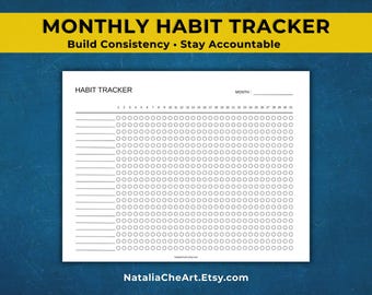 Mensuel Habit Tracker Paysage imprimable. Modèle de suivi des habitudes. A4/Lettre. Téléchargement instantané. Défi habitudes de 30 jours.