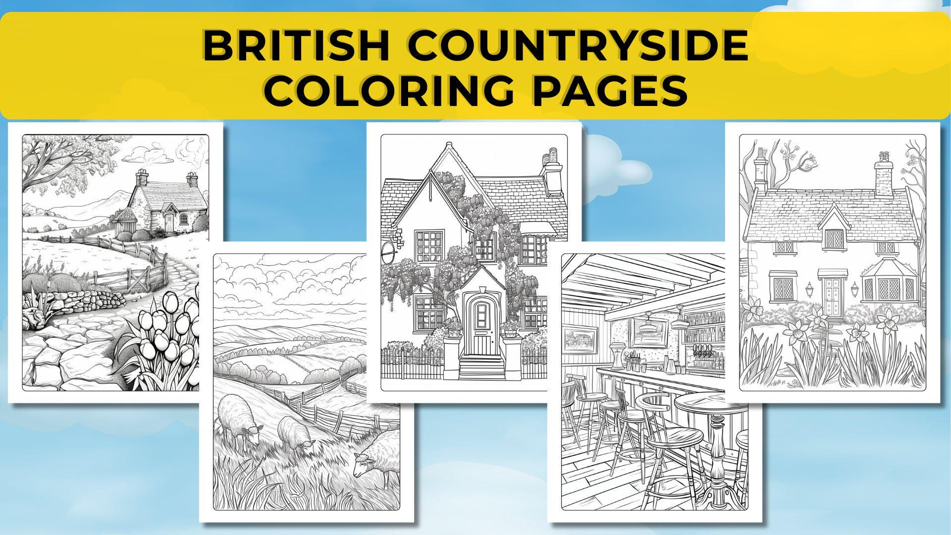 40 British Countryside Coloring Pages. Rural Life, Farm Animals, and ...